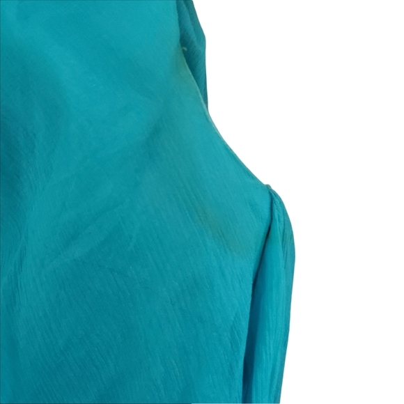 Vintage 50s Elinor Gay Turquoise Chiffon Cocktail Party Dress - Picture 9 of 10